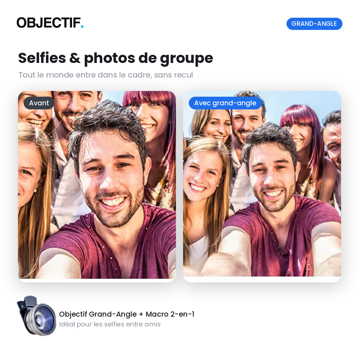 Lentille 2-en-1 macro + grand-angle pour smartphone — clip universel