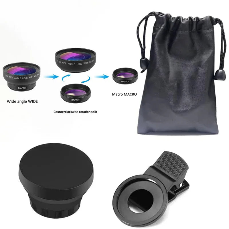 Lentille 2-en-1 macro + grand-angle pour smartphone — clip universel