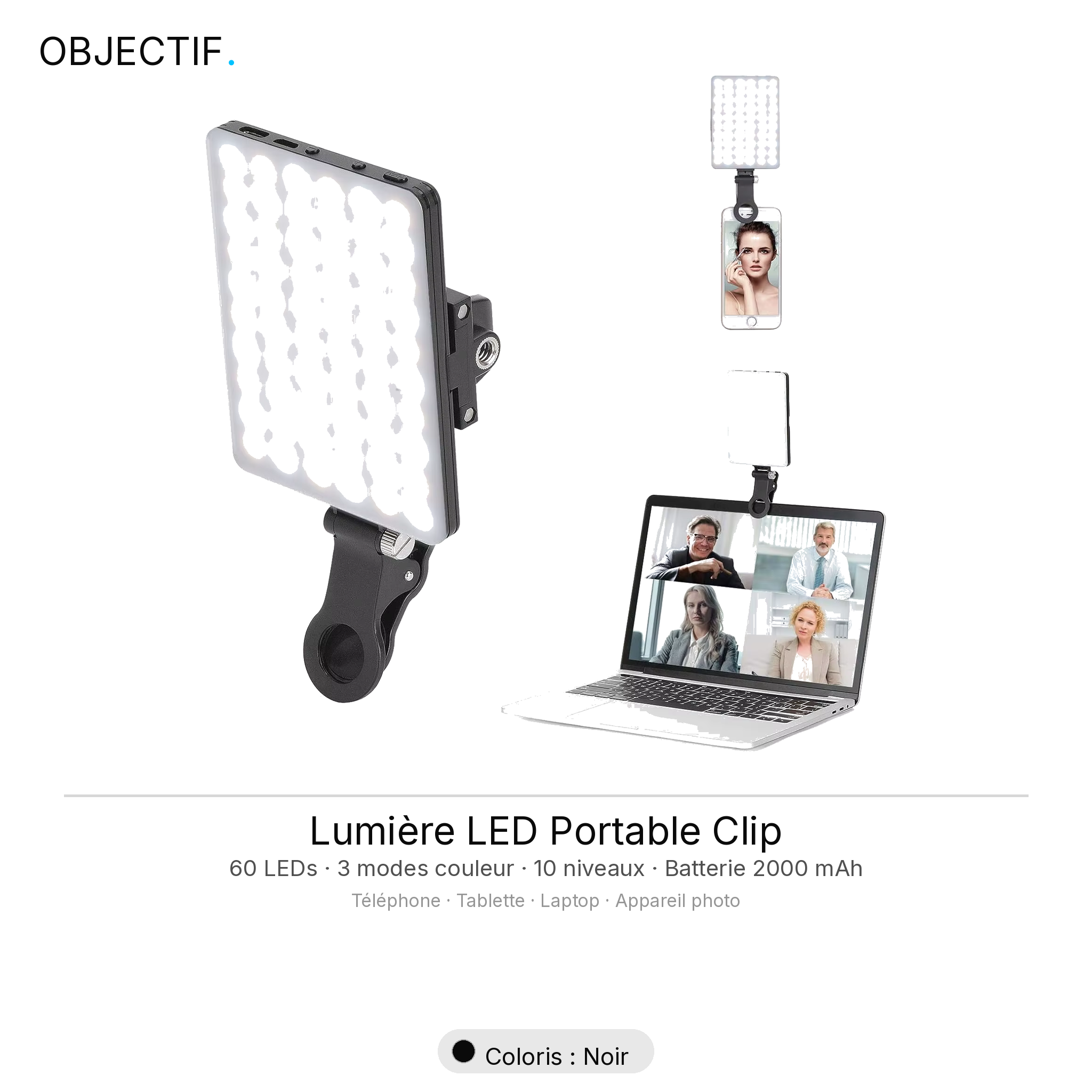 Lampe LED clip-on pour smartphone — éclairage portable cabine
