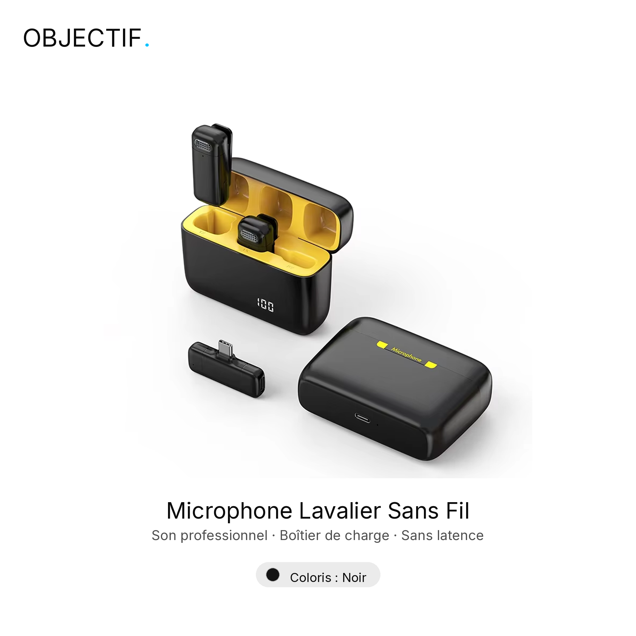 Micro-cravate sans fil pour smartphone — réduction de bruit + boîtier de charge