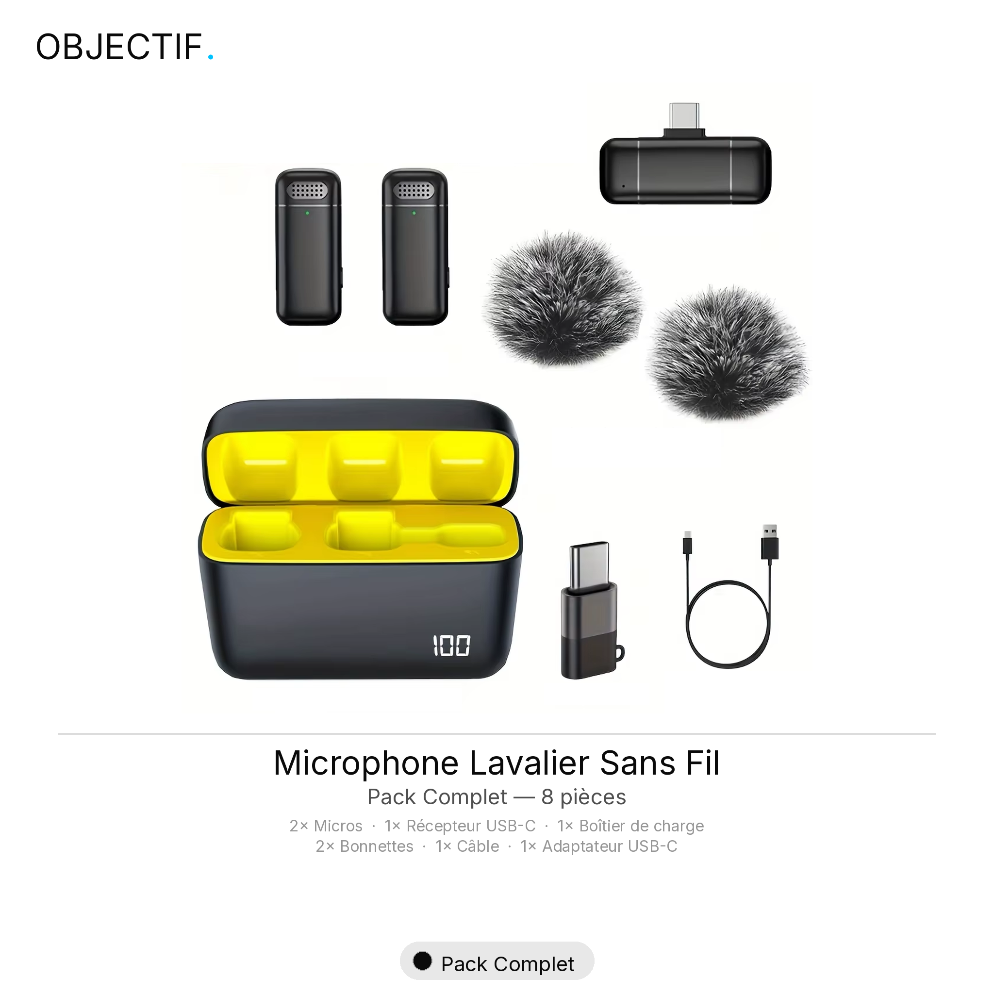 Micro-cravate sans fil pour smartphone — réduction de bruit + boîtier de charge