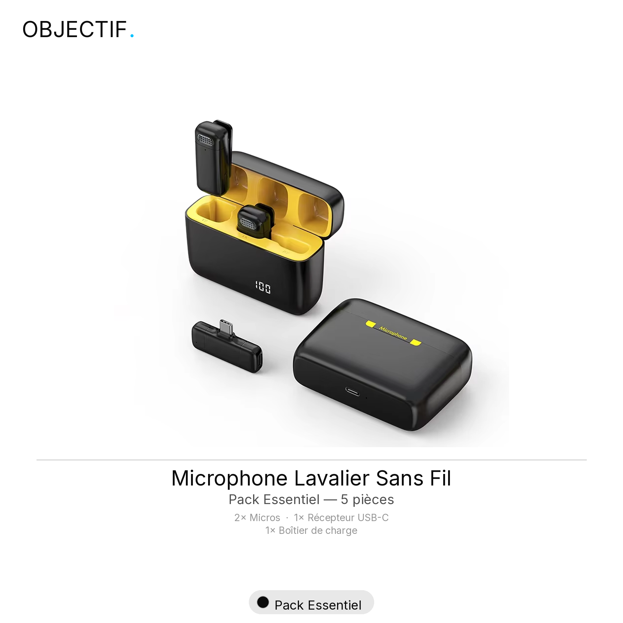 Micro-cravate sans fil pour smartphone — réduction de bruit + boîtier de charge