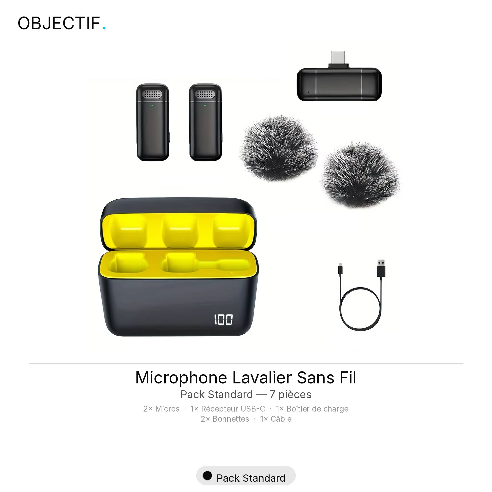 Micro-cravate sans fil pour smartphone — réduction de bruit + boîtier de charge